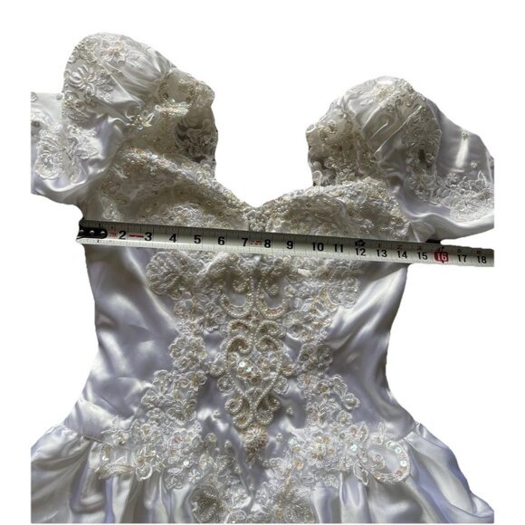 Vintage Bridal Victorian Long Wedding Dress Sz Petite White Ivory Sweetheart - Picture 9 of 16